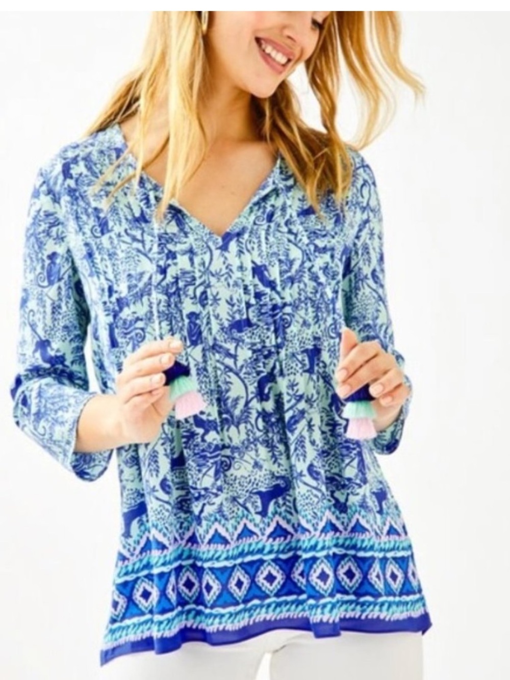 Lily Pulitzer Marilina tunic top blouse medium Shoreline Blue